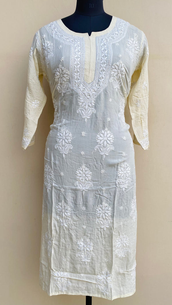 Lucknowi Chikankari Kurti Cream Modal Cotton