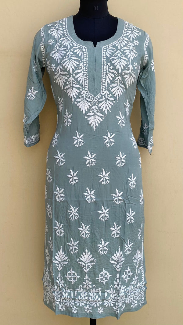 Lucknowi Chikankari Kurti Gray Modal Cotton