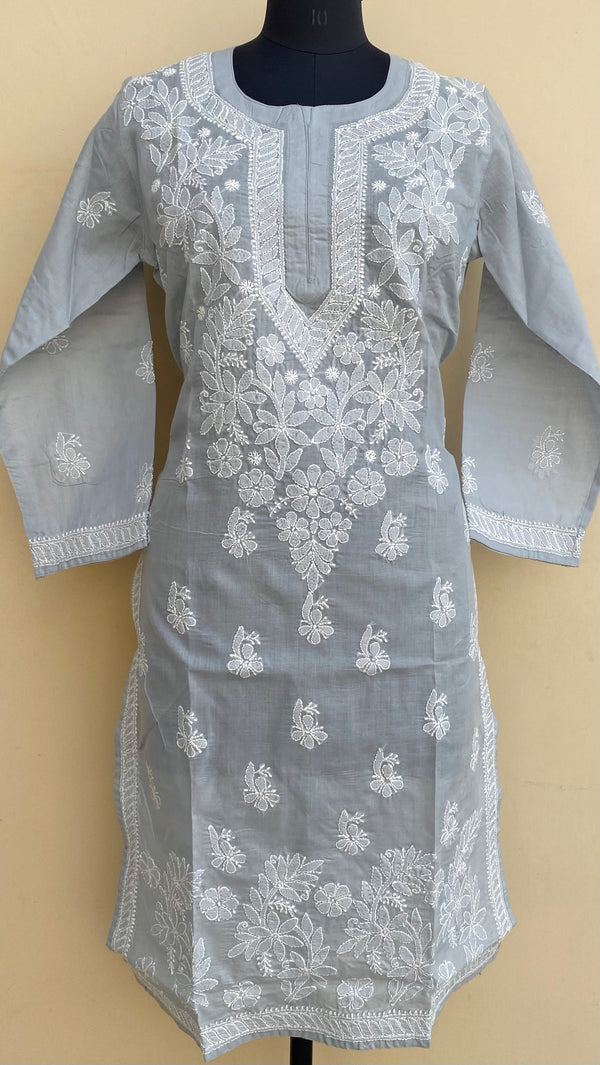 Lucknowi Chikankari Kurti Gray Cotton