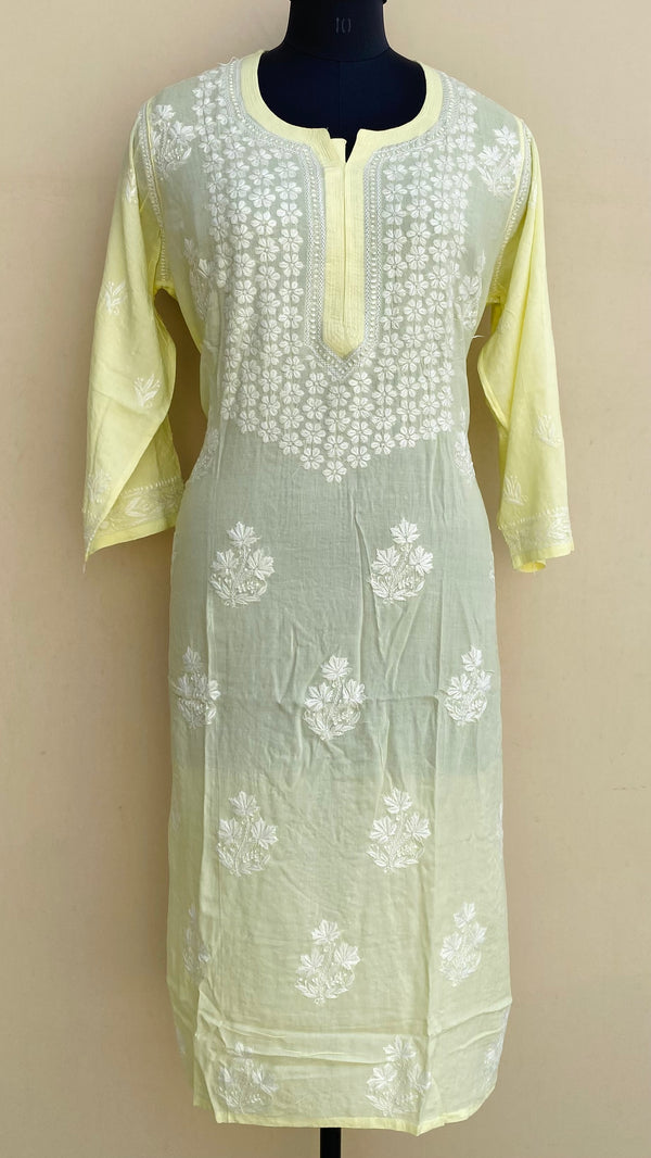 Lucknowi Chikankari Kurti Lemon Yellow Modal Cotton