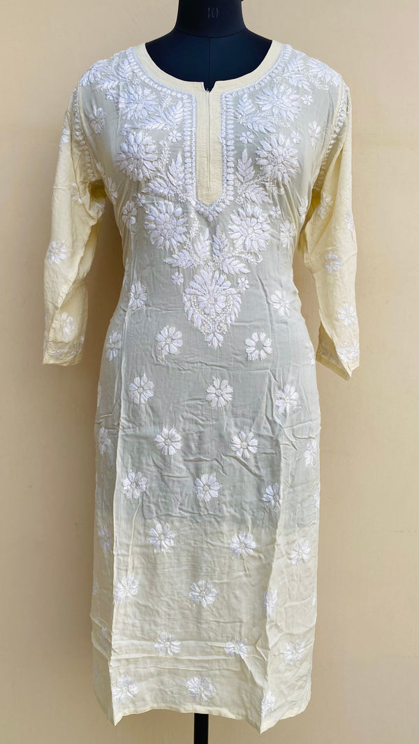 Lucknowi Chikankari Kurti Cream Modal Cotton