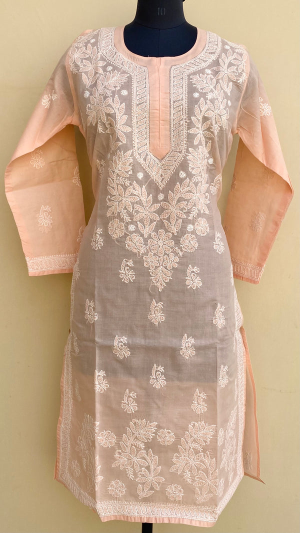 Lucknowi Chikankari Kurti Peach Cotton