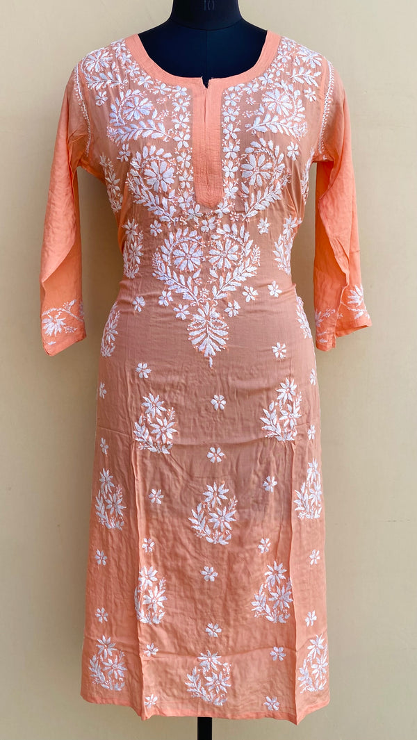 Lucknowi Chikankari Kurti Peach Modal Cotton