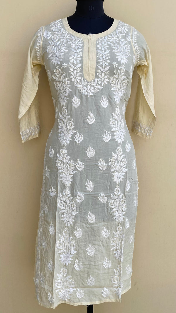 Lucknowi Chikankari Kurti Cream Modal Cotton