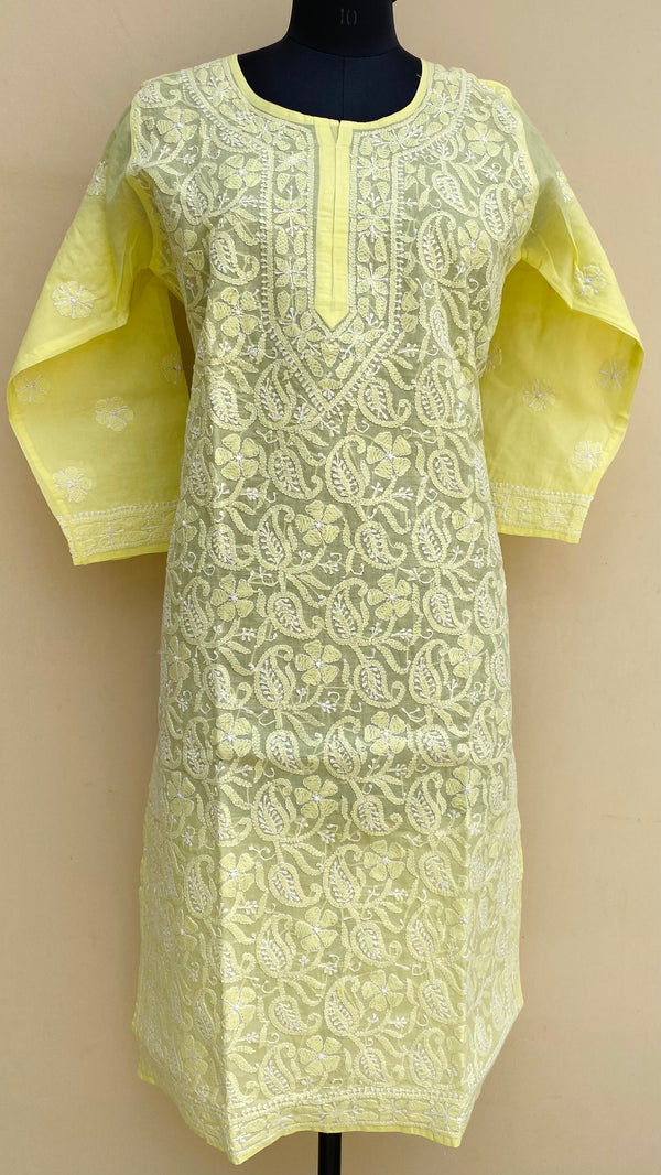 Lucknowi Chikankari Kurti Lemon Yellow Cotton