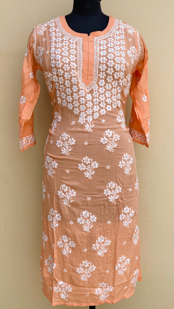 Lucknowi Chikankari Kurti Peach Modal Cotton