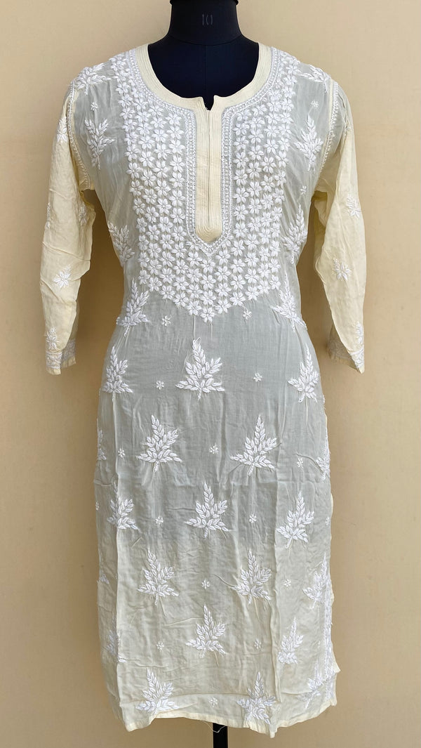 Lucknowi Chikankari Kurti Cream Modal Cotton