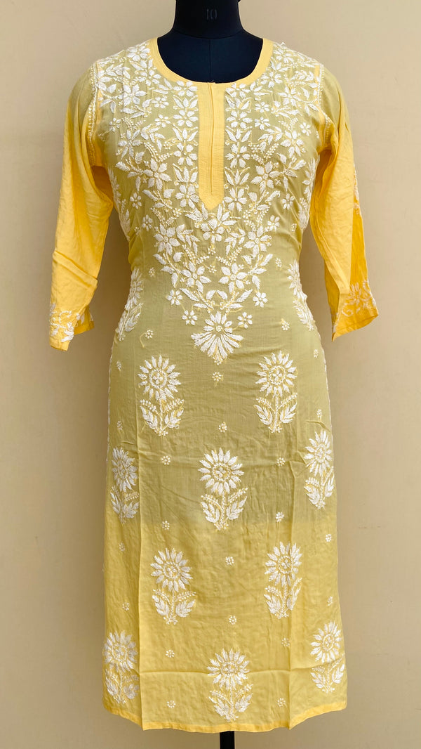 Lucknowi Chikankari Kurti Yellow Modal Cotton