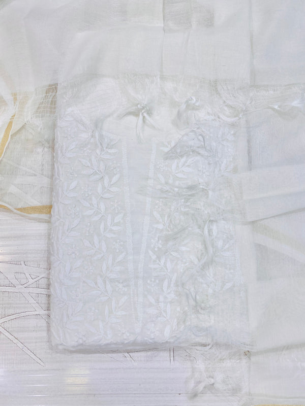 Lucknowi Chikankari Suit Length 2 Piece White Pure Mulmul