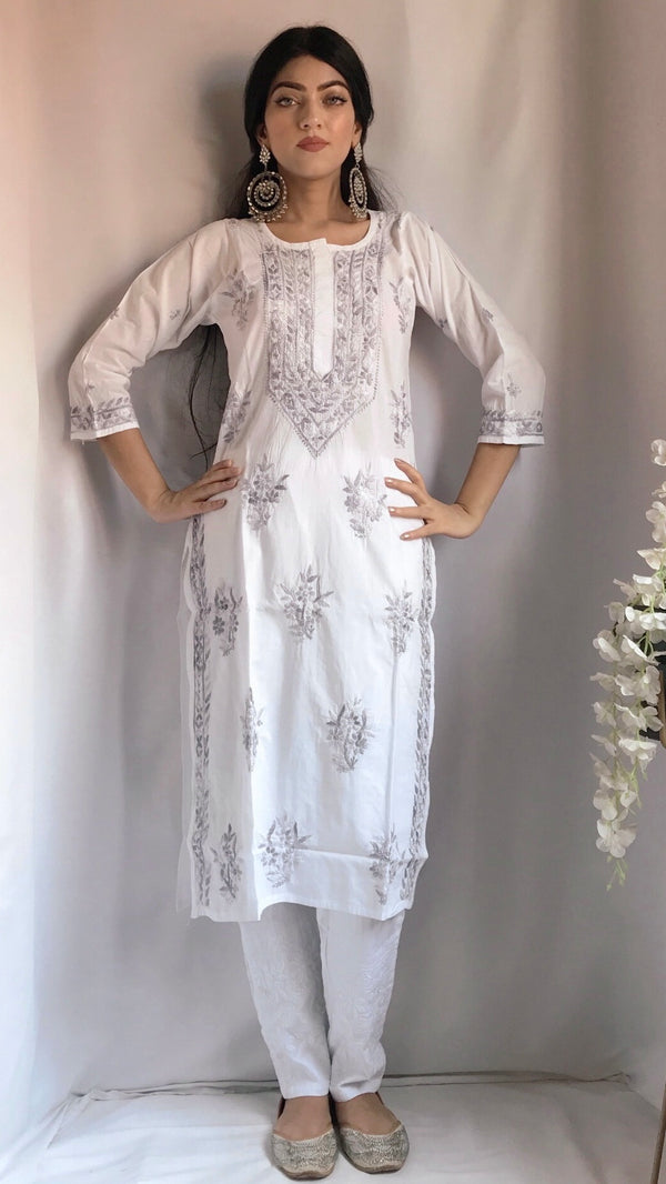 Lucknowi Chikankari Kurti White Mulmul Cotton