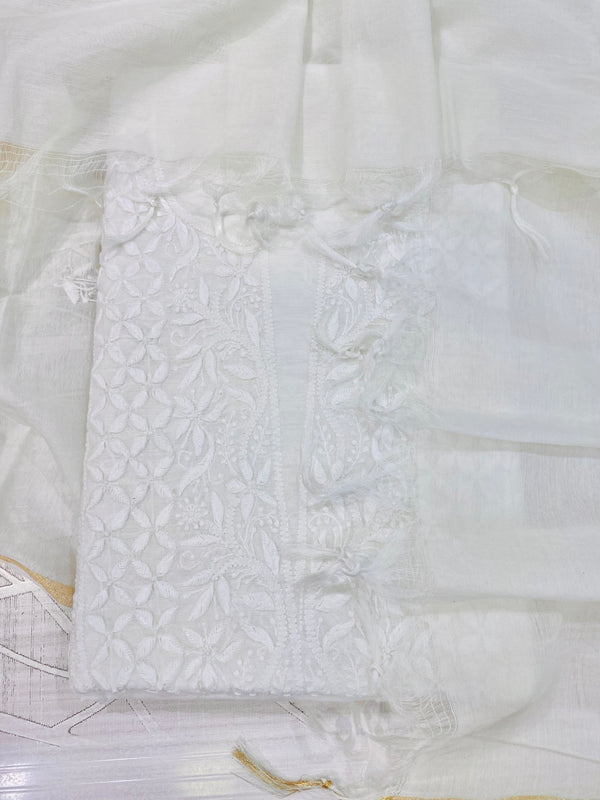 Lucknowi Chikankari Suit Length 2 Piece White Pure Mulmul