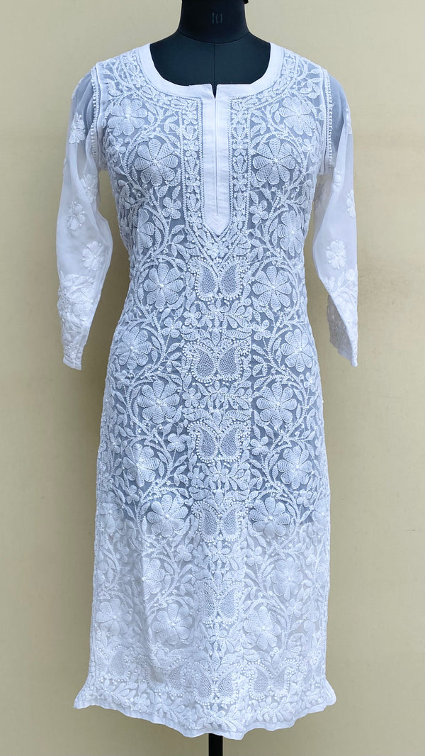 Lucknowi Chikankari Kurti White Georgette With Jaali Work