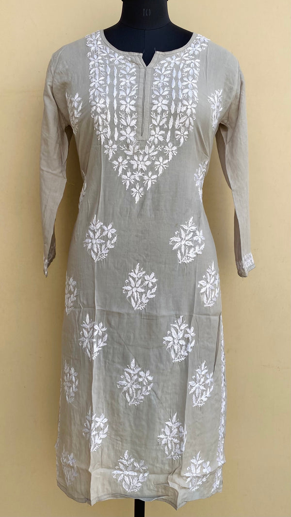 Lucknowi Chikankari Kurti Gray Modal Cotton