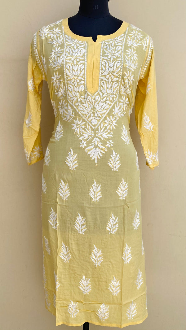 Lucknowi Chikankari Kurti Yellow Modal Cotton