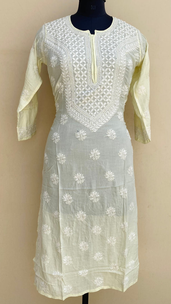 Lucknowi Chikankari Kurti Lemon Yellow Modal Cotton