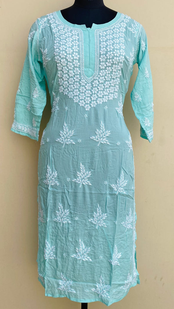 Lucknowi Chikankari Kurti Sea Green Modal Cotton