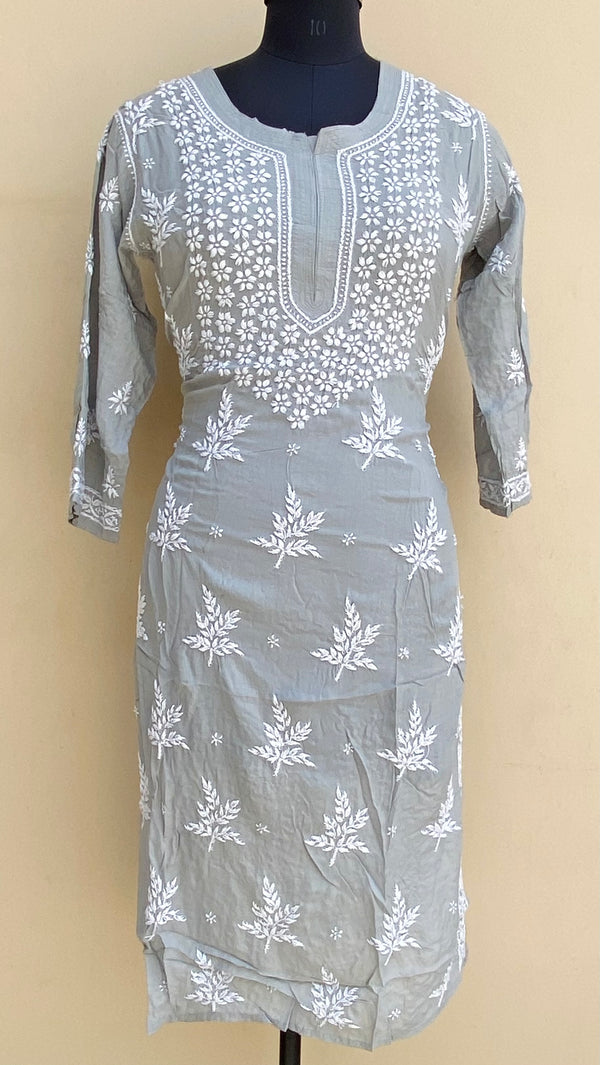 Lucknowi Chikankari Kurti Gray Modal Cotton