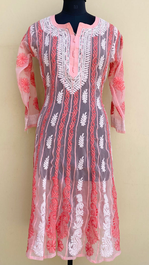 Lucknowi Chikankari Anarkali Kurti Pink Georgette