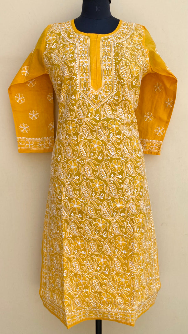 Lucknowi Chikankari Kurti Mustard Cotton