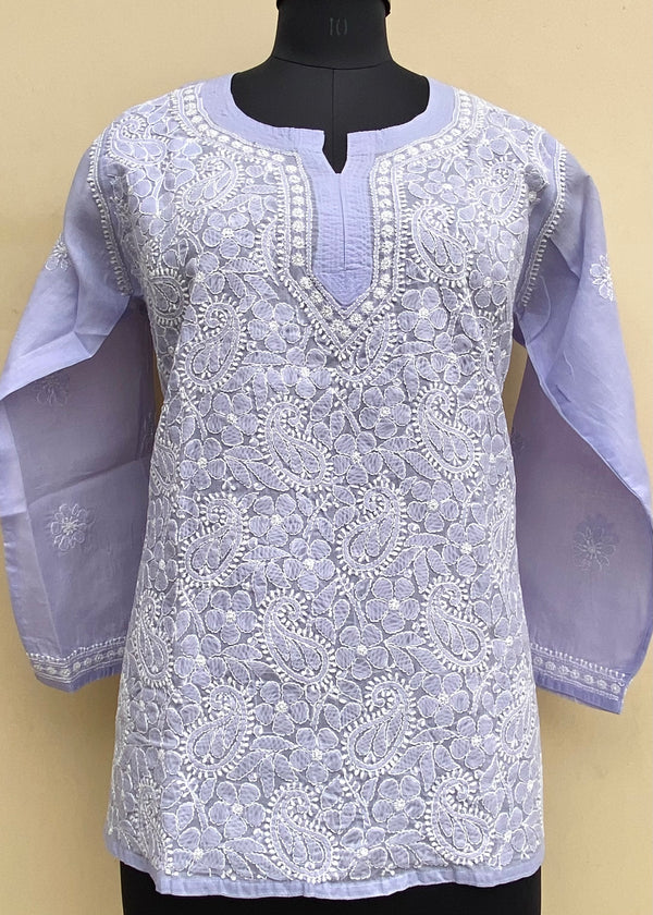 Lucknowi Chikankari Short Kurti Purple Cotton