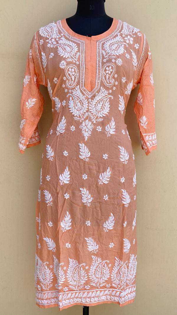 Lucknowi Chikankari Kurti Peach Modal  Cotton