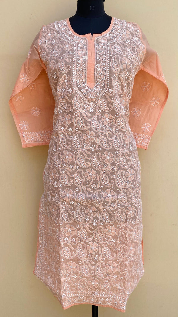 Lucknowi Chikankari Kurti Peach Cotton