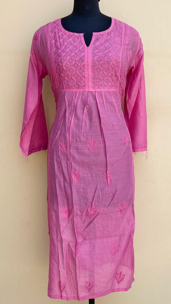 Lucknowi Chikankari Nyra Self Kurti Pink Mal Chanderi With 3D Work