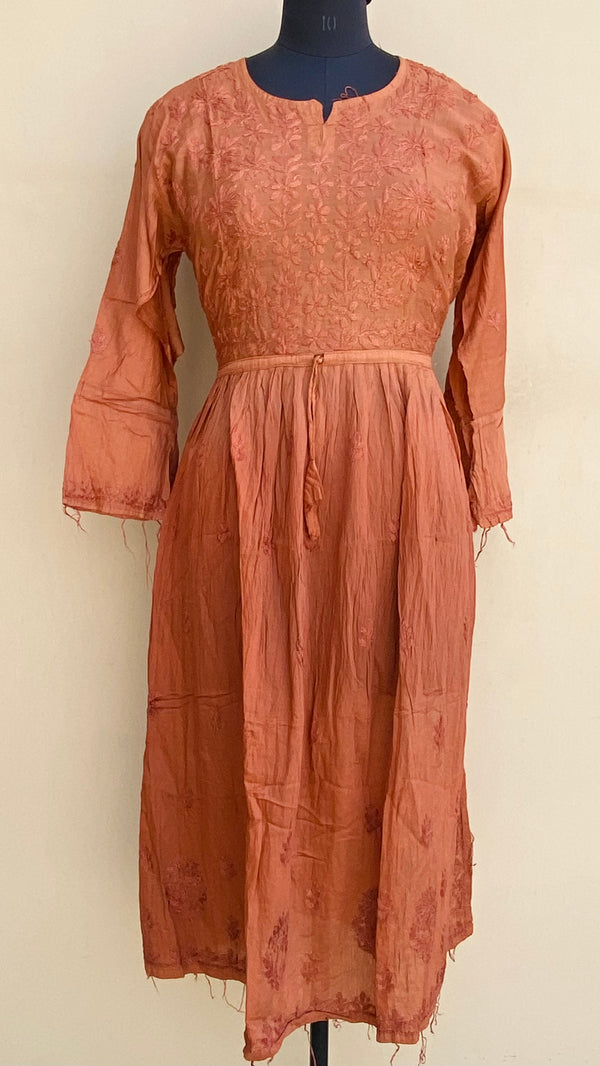 Lucknowi Chikankari Nyra Self Kurti Rust Mal Chanderi With 3D Work
