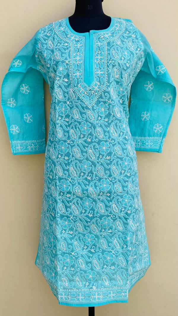 Lucknowi Chikankari Kurti Sea Green Cotton