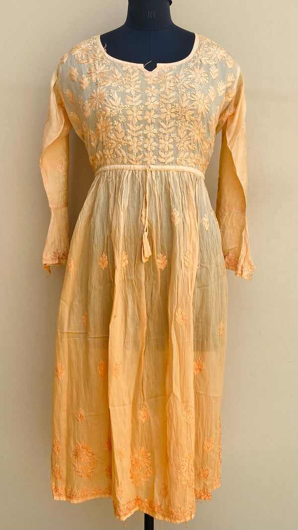 Lucknowi Chikankari Nyra Ombre Self Kurti Peach Mal Chanderi With 3D Work