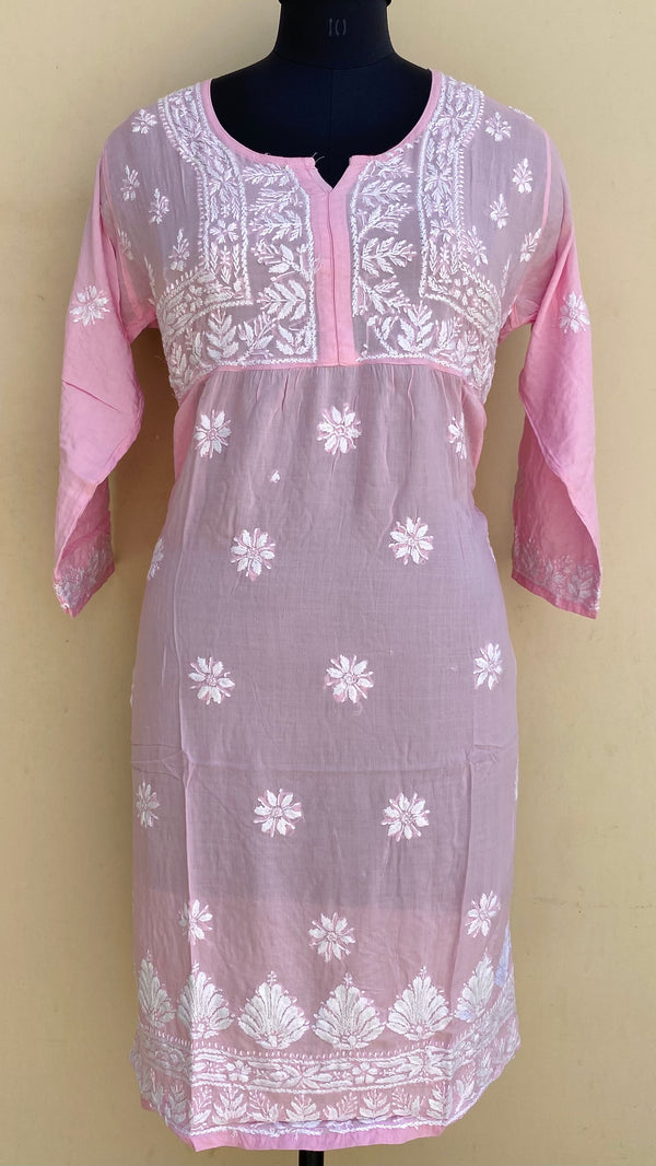 Lucknowi Chikankari Kurti Pink Modal Cotton With Pockets