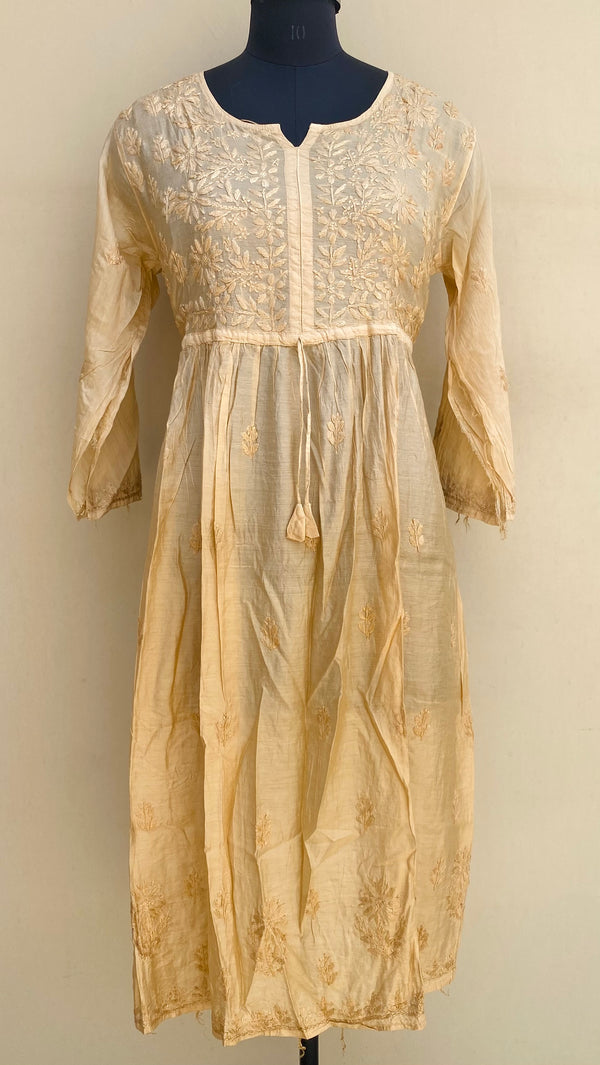Lucknowi Chikankari Nyra Ombre Self Kurti Beige Mal Chanderi With 3D Work