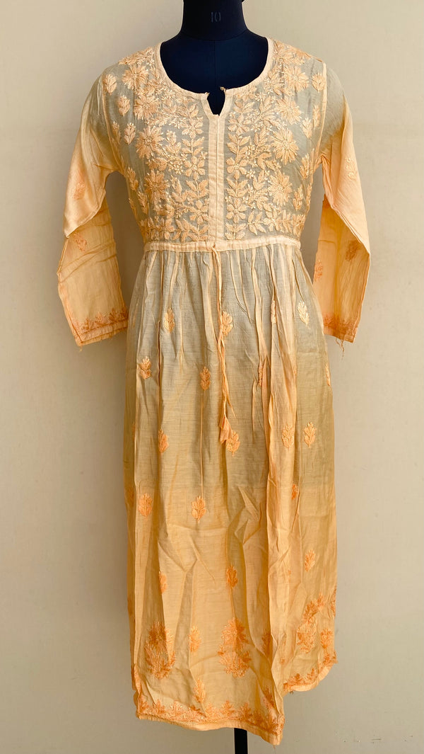 Lucknowi Chikankari Nyra Ombre Self Kurti Peach Mal Chanderi With 3D Work