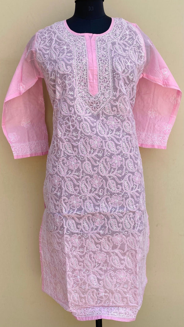 Lucknowi Chikankari Kurti Pink Cotton