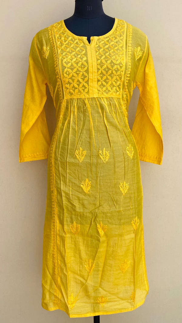 Lucknowi Chikankari Nyra Self Kurti Yellow Mal Chanderi With 3D Work