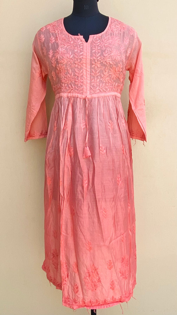 Lucknowi Chikankari Nyra Ombre Self Kurti Peach Mal Chanderi With 3D Work