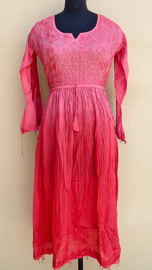 Lucknowi Chikankari Nyra Ombre Self Kurti Gajri Mal Chanderi With 3D Work