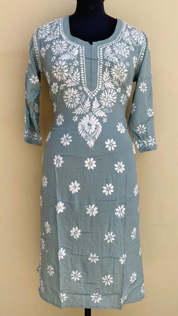 Lucknowi Chikankari Kurti Gray Modal Cotton