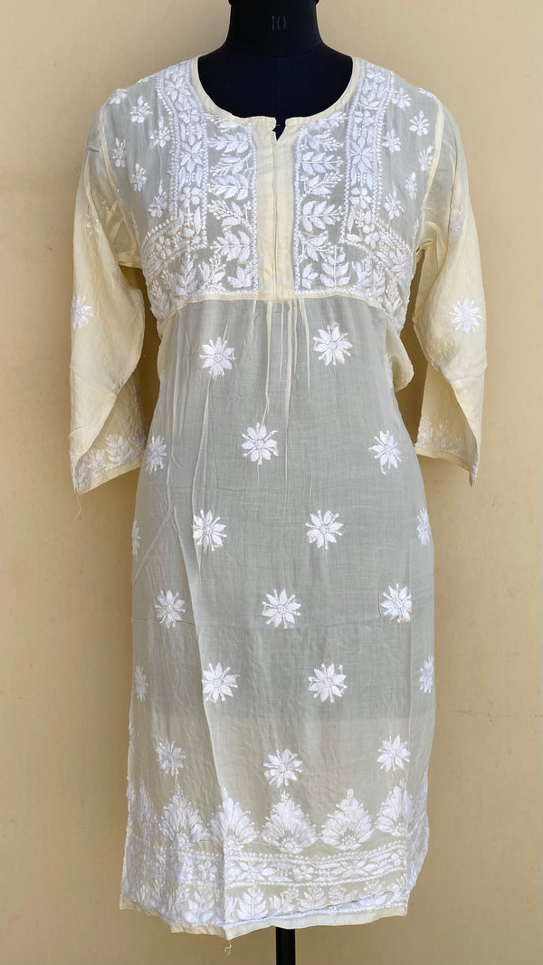 Lucknowi Chikankari Kurti Cream Modal Cotton With Pockets