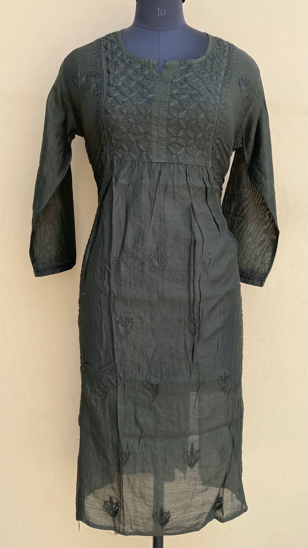 Lucknowi Chikankari Nyra Self Kurti Black Mal Chanderi With 3D Work