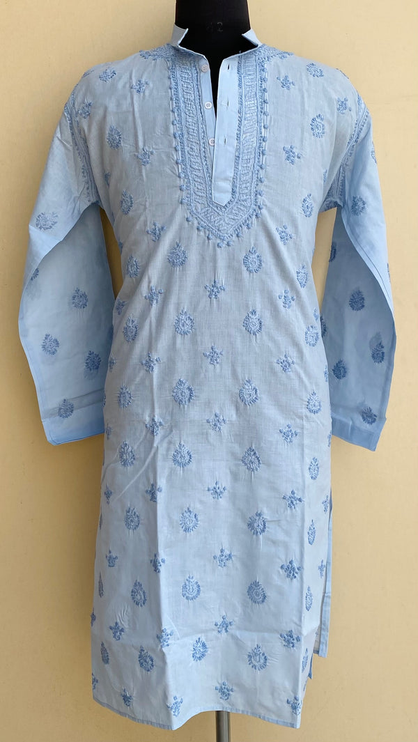 Lucknowi Chikankari Men’s Kurta Blue Cotton