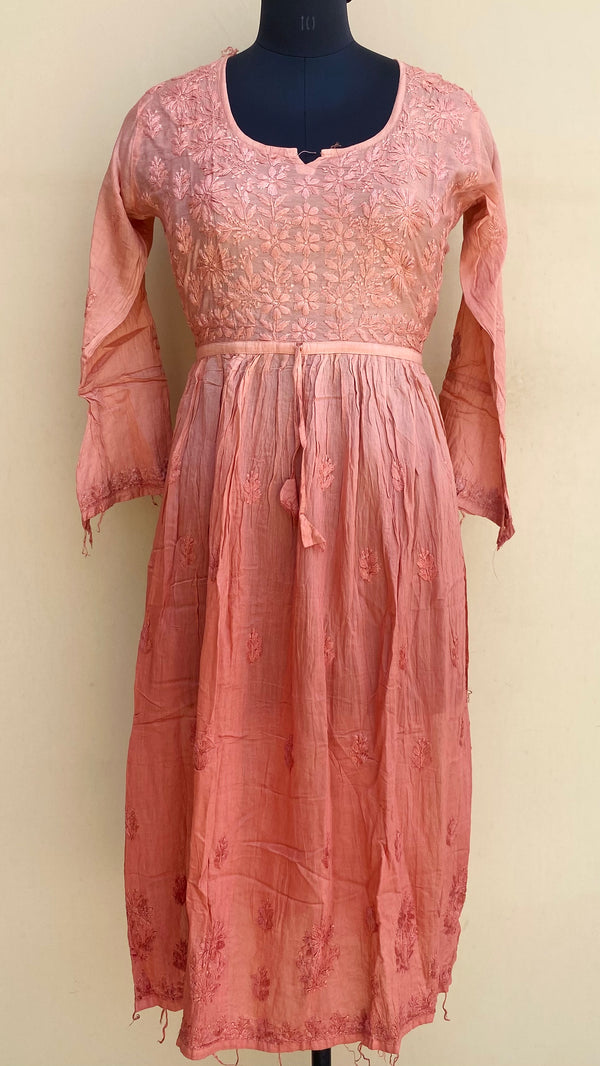 Lucknowi Chikankari Nyra Ombre Self Kurti Copper Mal Chanderi With 3D Work