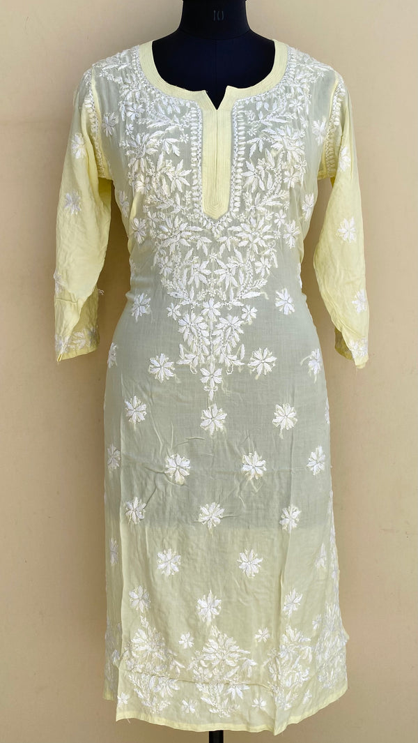 Lucknowi Chikankari Kurti Lemon Yellow Modal Cotton