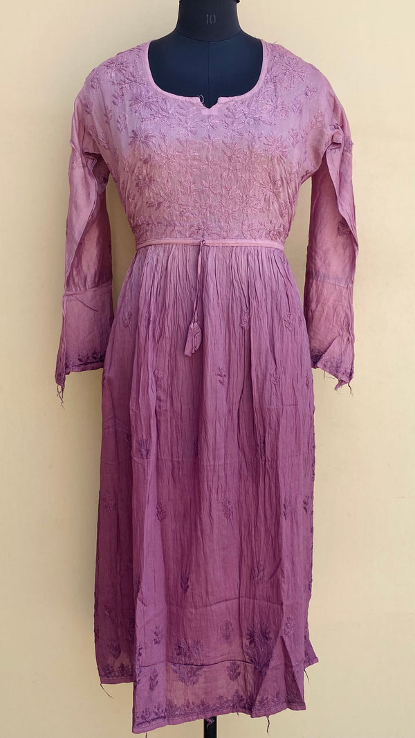 Lucknowi Chikankari Nyra Ombre Self Kurti Onion Pink Mal Chanderi With 3D Work
