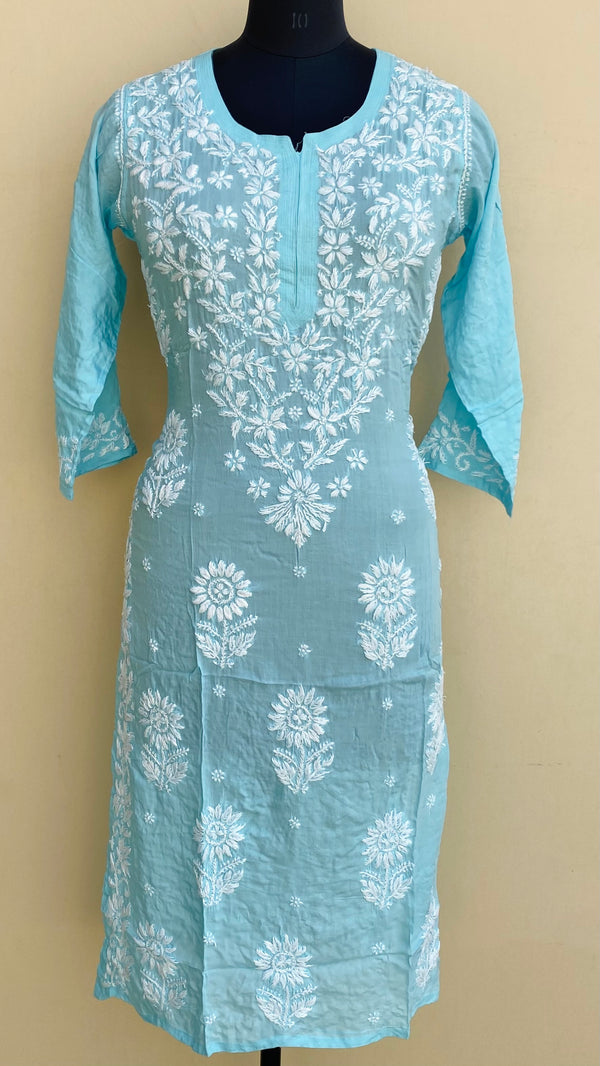 Lucknowi Chikankari Kurti Blue Modal Cotton