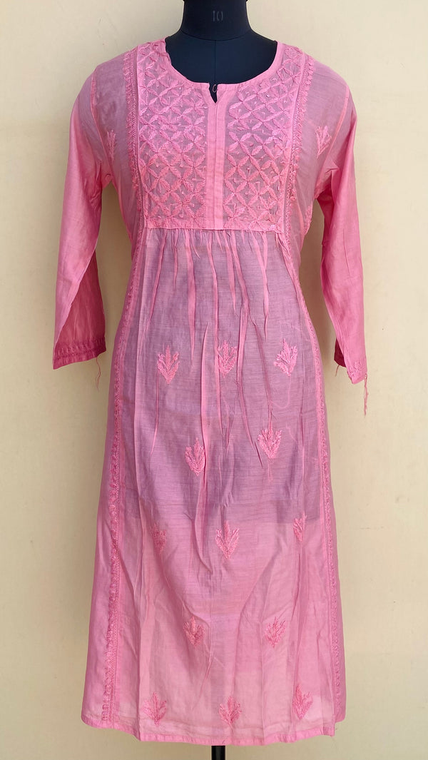 Lucknowi Chikankari Nyra Self Kurti Pink Mal Chanderi With 3D Work