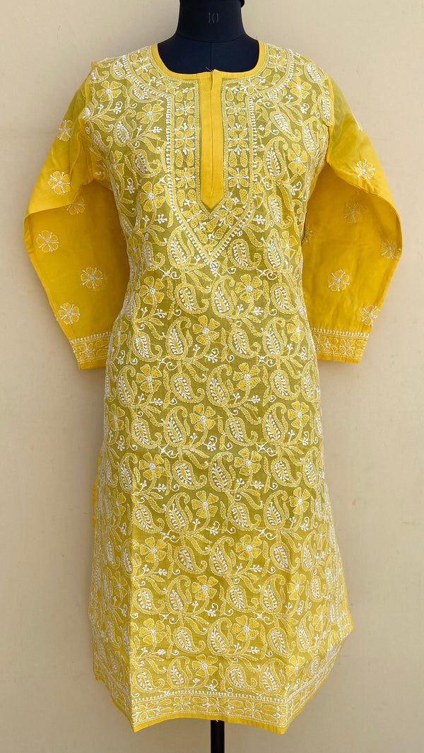 Lucknowi Chikankari Kurti Yellow Cotton