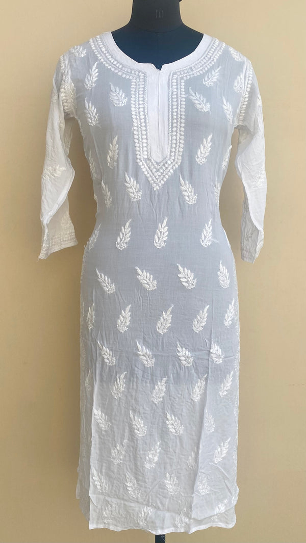 Lucknowi Chikankari Kurti White Modal Cotton