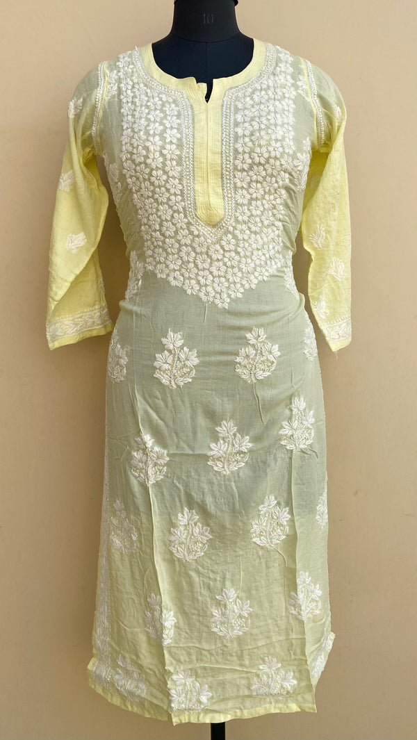 Lucknowi Chikankari Kurti Lemon Yellow Modal Cotton