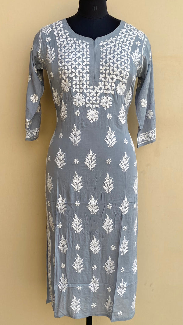 Lucknowi Chikankari Kurti Gray Modal Cotton